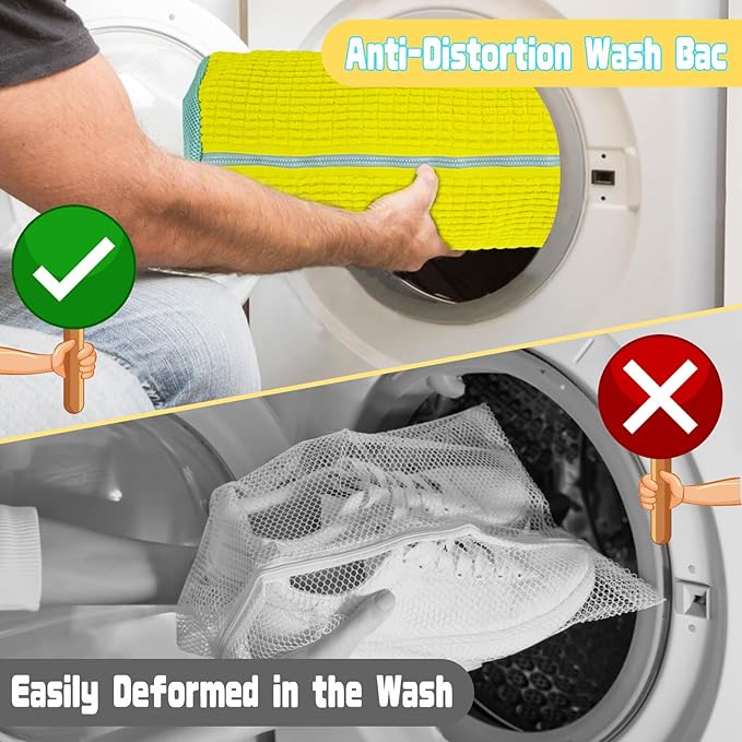 2PCS Shoe Washing Machine Bgs,Laundry Shoe Bags for Washer and Dryer, Reusable and Durable Zipper Sneaker Shoe Washing Bag, Tennis Shoe Cleaning Bag for All Shoe Types (Yellow)