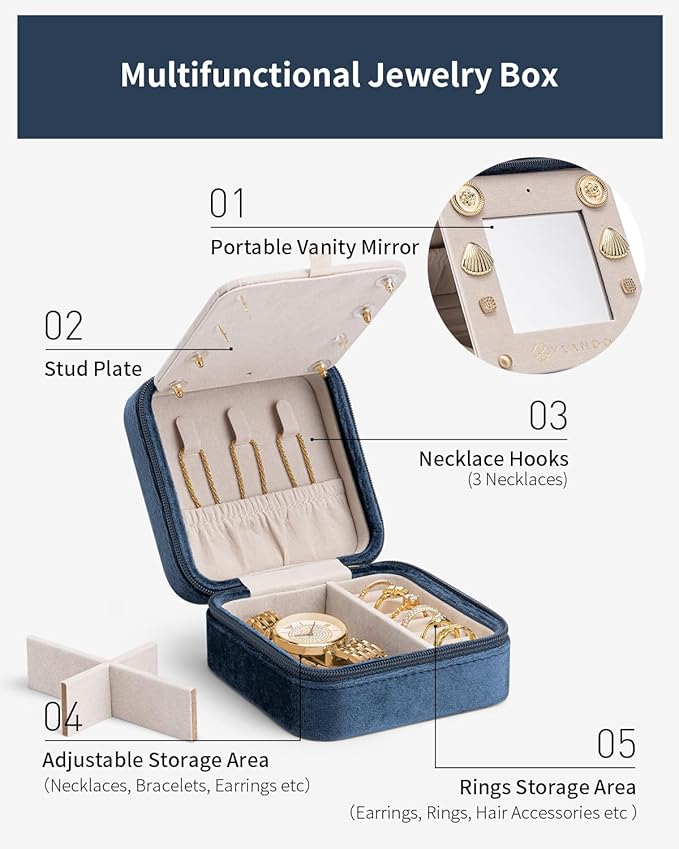 Vlando Birthday Gifts for Women Friendship, Personalized Initial Jewelry Box, Friendship Gifts for Women Friends, Travel Essentials Small Jewelry Box, Travel Box for Girls - Letter J, Dark Blue