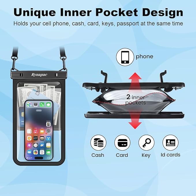 2 Pack Waterproof Phone Pouch - 10in Waterproof Phone Case with Lanyard, IPX8 Cellphone Dry Bag Beach Essentials for iPhone 16 15 14 Pro Max, Galaxy S25 S24 S23 Ultra, Cruise Ship Essentials