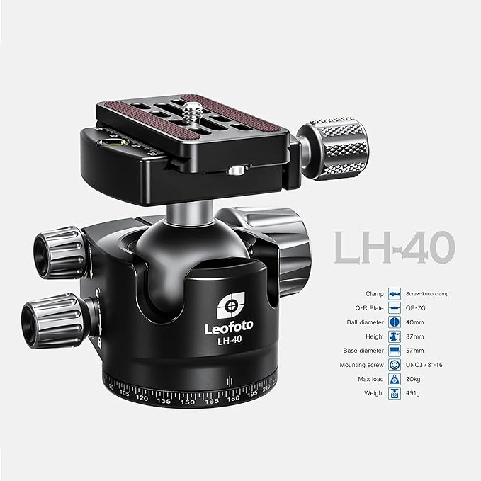 Leofoto Professional Camera Tripod, 63.4" Compact Carbon Fiber Tripod for DSLR Video Camcorder, 3 Leg Sections, 360° Ball Head, Max Load 20KG/44Lb (LS-323CX+LH-40)