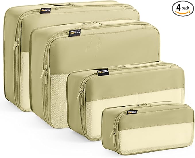4 Set Compression Packing Cubes for Travel, Suitcases and Backpack Space Saving Organizers (Bright Yellow)