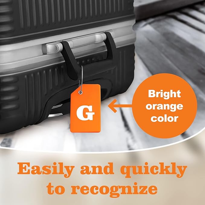 8 Pcs Luggage Tags for Suitcases, 26 Initial Letter Travel Luggage Baggage Identification Labels ID Tags Fully Bendable Tags with Stainless Steel Loop (Letter G, Colorful)