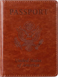 TIGARI Passport Holder for Travel Women Men, PU Leather Passport Wallet Cover Case Sleeve, Waterproof Protected Document Organizer, Family Vacation Plane Cruise Travel Essentials-Brown