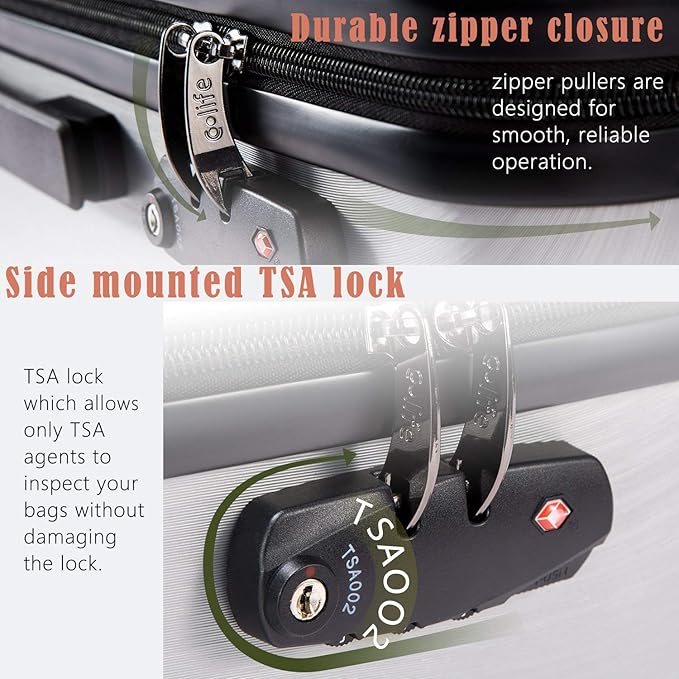 Coolife Luggage Suitcase PC+ABS with TSA Lock Spinner Carry on Hardshell Lightweight 20in 24in 28in(ice blue, M(24IN))
