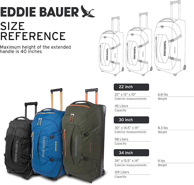 Eddie Bauer Expedition 34 Duffel 2.0 - Lightweight Travel Luggage Made From Rugged Polycarbonate and Nylon, True Blue