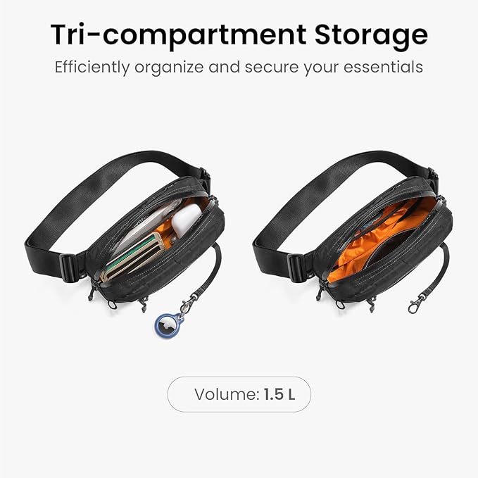 tomtoc 1.5L X-Pac Sling Bag with RFID Blocking, Crossbody Bag Minimalist Chest Shoulder Pack for Men/Women, Water-resistant Lightweight Casual Funny Pack for Travel, Daily Commute