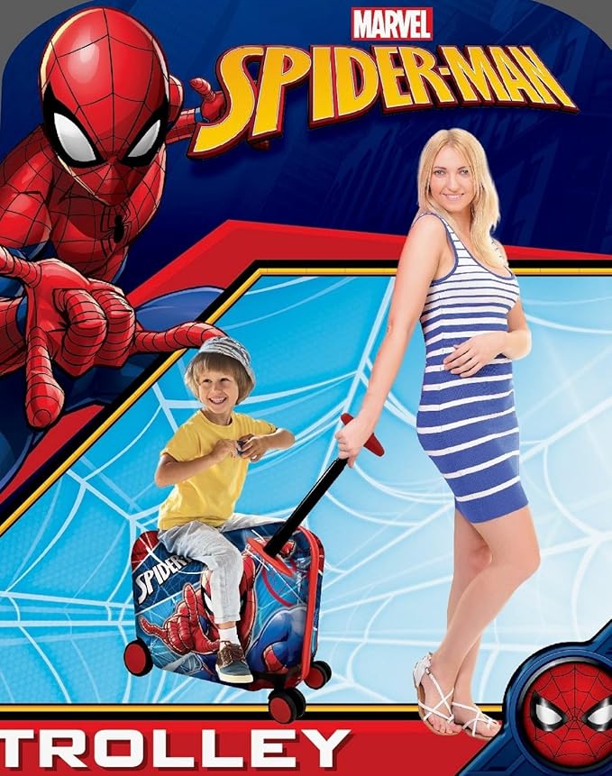 Fast Forward Ride-On 18"" Suitcase For Kids/Tow-Along Toddler Carry-On Luggage With Wheels (Spidey And Friends), Large