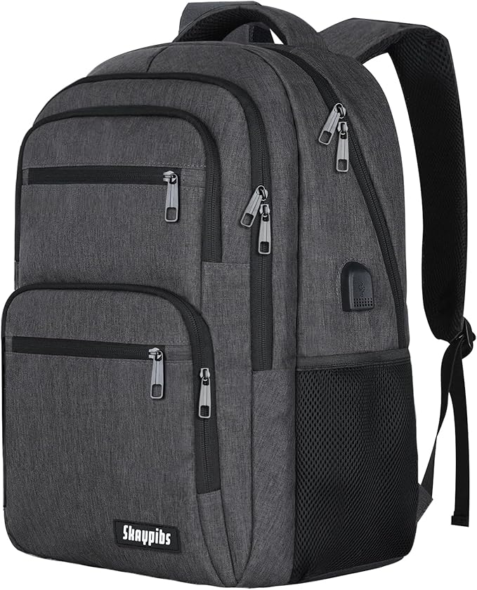 Backpck for Men Women, School Backpack for Boys Teens, 15.6 inch Laptop Back Pack with USB Charger Port, Bookbag with USB Charger for College High Middle School Travel Business Work Mochilas Black