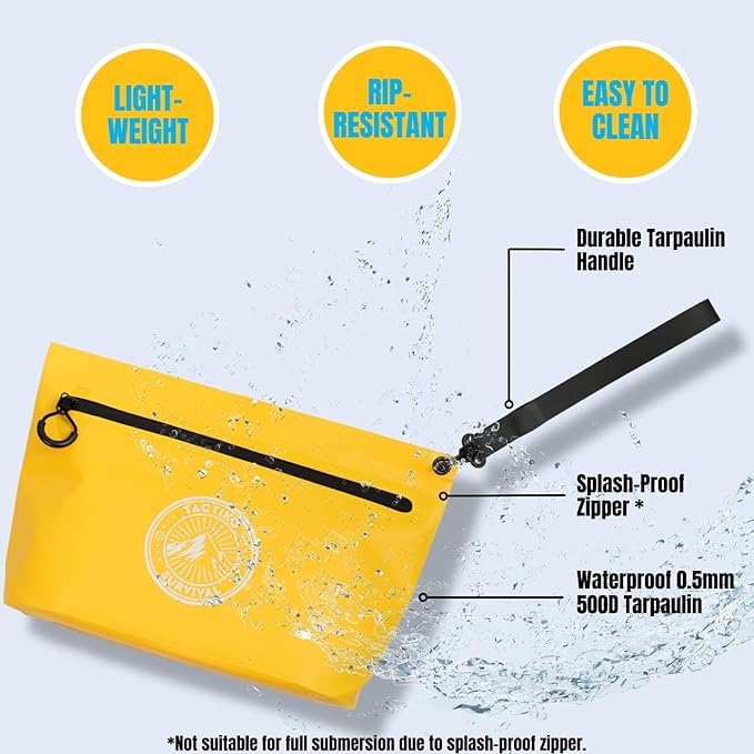 3-Pack Tactiko Heavy-Duty Splash Water Resistant Zipper Pouches - 3 L Hold-All Organizers for Dry Bags, Travel Bags (3, Yellow/Red/Gray)