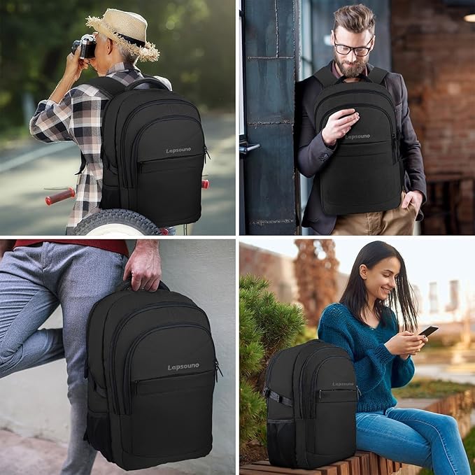 Lapsouno Laptop Backpack, Travel Laptop Backpack, Business Anti Theft Slim Sturdy 15.6 Inch TSA Friendly with USB Port, Water Resistant College School Computer Bag Gifts for Men Women, Black
