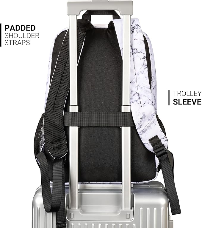 ZORFIN 26L Backpack for College, and Travel: Water Resistant Bookbag - Marble