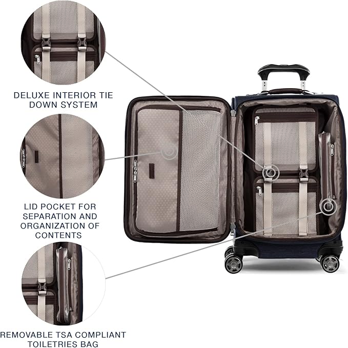 Travelpro Platinum Elite Softside Expandable Carry on Luggage, 8 Wheel Spinner Suitcase, USB Port, Laptop and Tablet Sleeves, Men and Women, True Navy Blue, Carry On 20-Inch