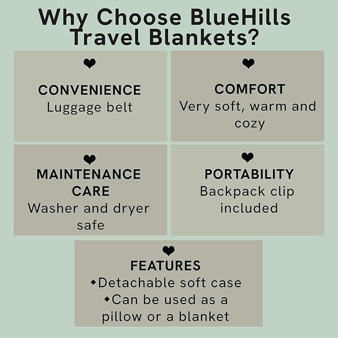 BlueHills Premium Soft 2-Pack Travel Blanket Pillows Airplane Large Plane Flight Throw Travel Blankets for Two in a Bag Compact Traveling Essentials Warm Travel Gifts Long Beige T205