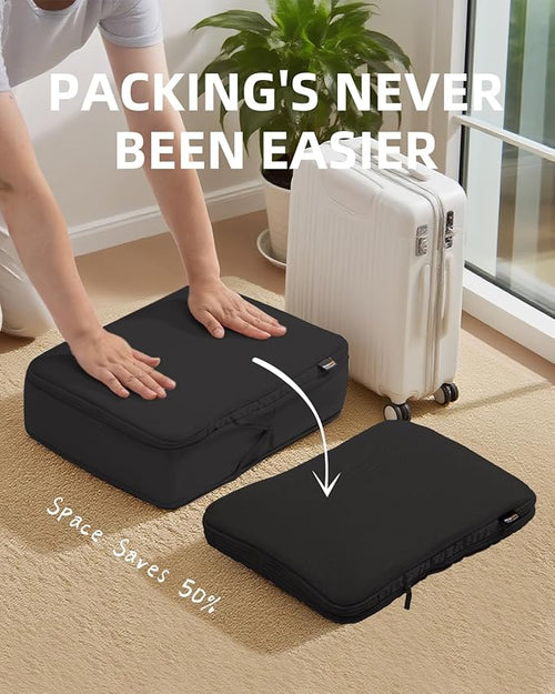 6 Set Compression Packing Cubes for Travel, Large Medium Small Luggage Organizers, Storage Bags for Clothes (6 Pack, Jet Black)