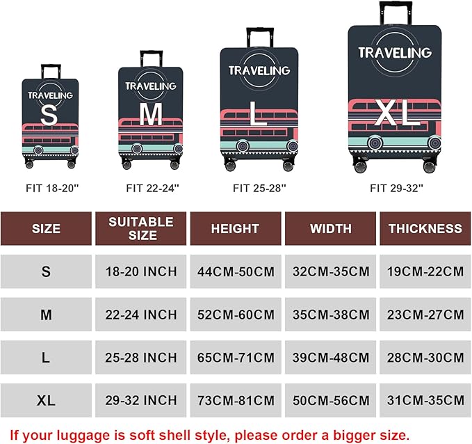 WUJIAONIAO Travel Luggage Cover Baggage Suitcase Cover Protector Skins 18-32 Inch (TRAVELING, L (for 25-28 inch luggage))