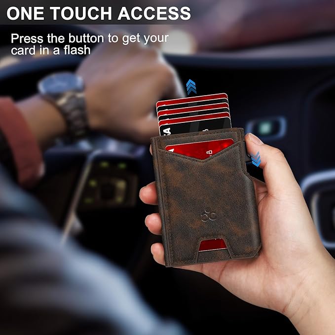 Wallet for Men Wallet with Slim Pop Up Card Holder 9-13 Cards, Bifold Minimalist Smart Wallet RFID Blocking Credit Card Holder with ID Window & Stretchable Cash Slot Compact Metal Aluminum Card Case