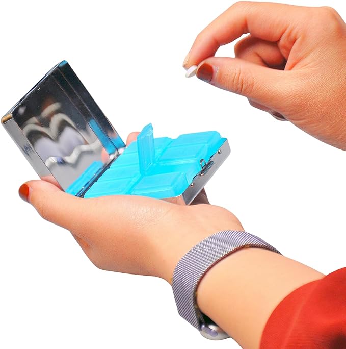 Cute and Portable Metal Pill Organizer – 8 Compartments, Elegant Chrome Finish, Ideal for Travel and Daily Use (Life is Beautiful Floral)