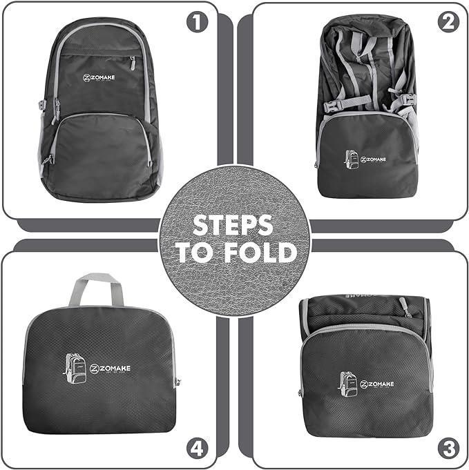 ZOMAKE Lightweight Packable Backpack 30L, Foldable Hiking Backpacks Water Resistant Compact Folding Daypack for Travel(Dimgray)
