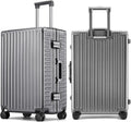 ROAMING Zipperless Luggage 24 Inch with Aluminum Frame, 3-Layer PC Trunk-Medium Lightweight Hard Shell Suitcase with Spinner Wheels, Metal Travel Luggage with Double TSA Locks, gray