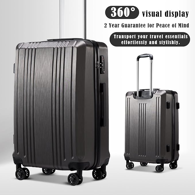 Coolife Luggage Suitcase PC+ABS with TSA Lock Spinner Carry on Hardshell Lightweight 20in 24in 28in (grey, M(24IN))