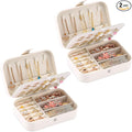 Travel Jewelry Box, PU leather Small Jewelry Organizer For Female Girls, double layer portable mini travel case for storing earrings, rings, necklaces.(Bright White 2pcs)