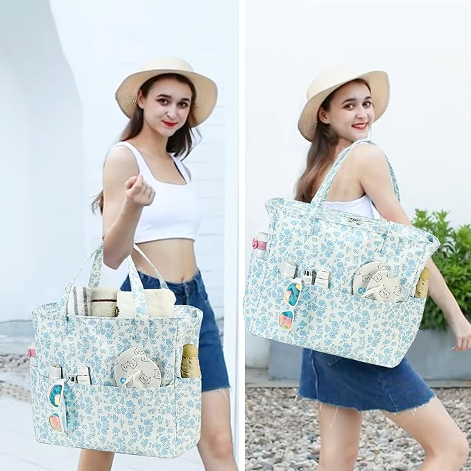 Waterproof Beach Tote Pool Bags for Women Ladies Extra Large Gym Tote Carry On Bag With Wet Compartment for Weekender Travel