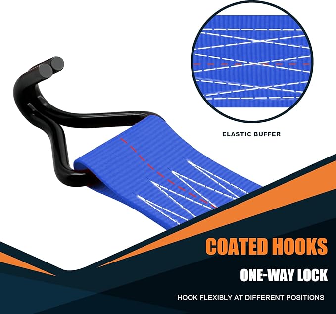 6 Pack 2 inch Ratchet Straps Heavy Duty J Hook 2 in x 15ft with Strong Ratcheting, Cargo Load Tie Down Strap 2200lbs Working Load for Trucks Blue
