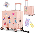 Kids Ride-On Luggage, 20" Hardshell Carry-On Suitcase with 6 Spinner Wheels, Foldable Pedal, Hidden Cup Holder & Combination Lock for Toddlers & Children (Pink, 20-inch)