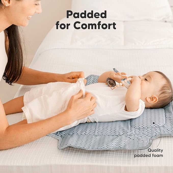 KeaBabies Portable Diaper Changing Pad - Large Waterproof Baby Changing Mat, Compact Travel Diaper Clutch, Functional Pockets Fit Newborn Essentials, Wipeable & Padded Baby Changer (Gray Mod)