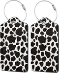 2 Pack Luggage Tags for suitcases Cute Cow Luggage Tag, Leather Stainless Steel Loop Label Tag for Men Women Travel Bag Suitcase(Cow)