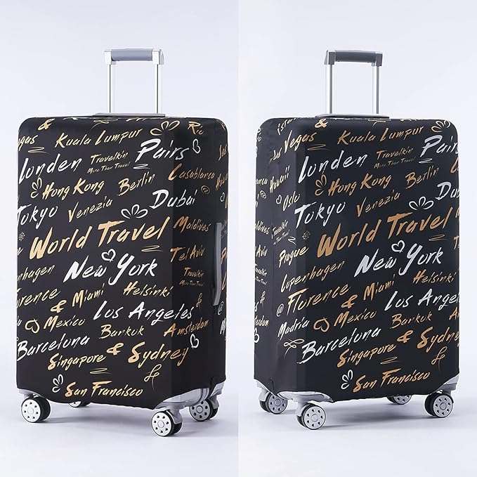 Travelkin Luggage Covers For Suitcase Tsa Approved,Suitcase Cover Protector Fit 18-32 Inch Luggage (World City, M)