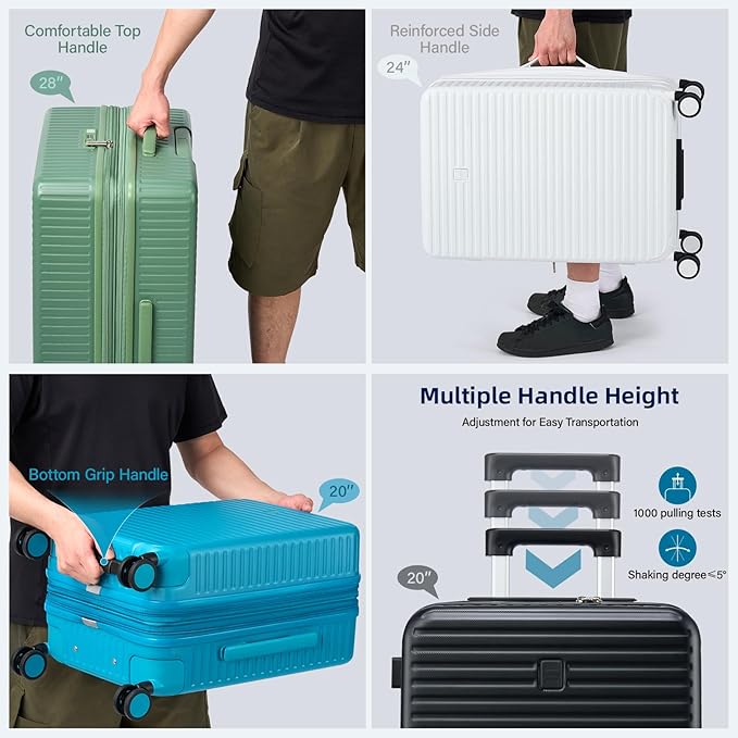 Hard Shell Suitcases Travel Expandable Luggage, 24 Inch Check in Luggage with Spinner Wheels Cup Holder Charger Built in, Checked Medium Suitcase Lightweight Suitcases, Caribbean Blue