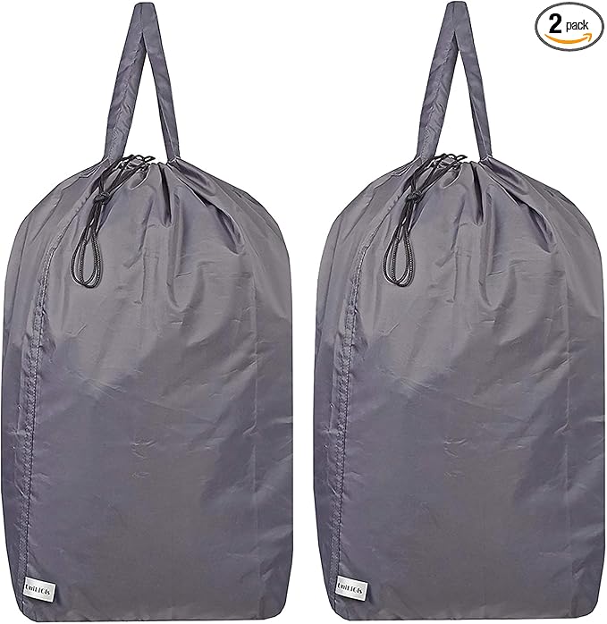 Washable Travel Laundry Bag with Handles and Drawstring (2 Pack), Heavy Duty Large Enough to Hold 3 Loads of Laundry, Fit a Laundry Basket or Clothes Hamper, 27.5x34.5 in,Grey