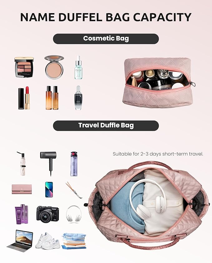 Girls Duffle Bag, Initial Bag, Personalized Weekender Bag with Shoulder Strap, Monogram Overnight Bag for Women Wet Pocket, Letter Travel Bag with Makeup Bag Gifts for Niece (Letter R)