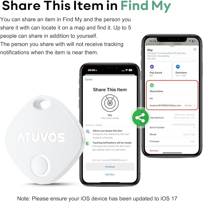ATUVOS Air Tracker Tags-2 Pack, Bluetooth Luggage Tracker & Keys Finder Works with Apple Find My (iOS Only), Item Finders for Suitcases, Wallets, Bags, Waterproof IP67, Replaceable Battery, Anti-Lost