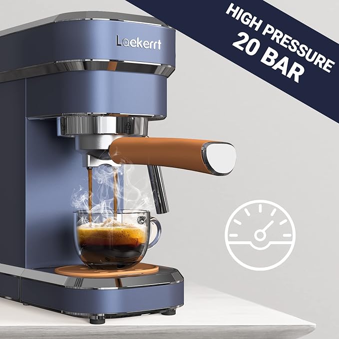 Laekerrt Espresso Machine, Expresso Coffee Machines, 20 Bar Cafetera Espresso with Milk Frother Steam Wand for Home, Compact Small Stainless Steel Coffee Maker for Latte and Cappuccino, Blue
