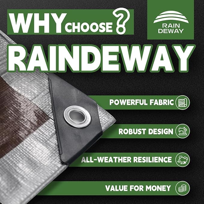 Tarps Heavy Duty Waterproof 24x36 Feet, 10Mil Multipurpose Large Tarp Cover with Metal Grommets and Reinforced Edges, Silver/Brown Tarp by RAINDEWAY