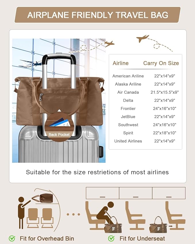 Birthday Graduation Gifts for Daughter,Initial Travel Duffel Bag Sports Gym Bag for Girls Teen Kids Birthday Gifts,Personalized Weekender Bag Carry On Tote Bags Cute Overnight Bag for Women(Brown, F)