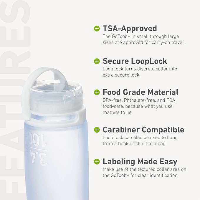 humangear GoToob+ 3-Pack (Medium) | Refillable Silicone Travel Bottle | Locking Lid | Food-Safe Material | Mint/Aqua/Teal, Medium (2.5 fl.oz.; 74ml)
