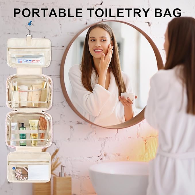 TOPEAST Initial Toiletry Bag Travel Makeup Bag for Women - Hanging Toiletry Bag, Personalized Birthday Gifts for Women, Vacation Airplane Essentials - Letter K, Pink