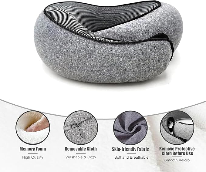 RURING Travel Pillows for Airplanes, Travel Neck Pillow Travel Pillow, Neck Pillow Airplane Memory Foam 360 Degree Support Stowable Pillows for Airplanes Offices and Cars (Dark Gray)
