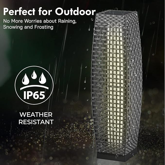 Grand patio Solar Outdoor Floor Lamp Water-Resistant Wicker Deck Lantern Light for Garden or Porch-Large Fuji, Dark Brown