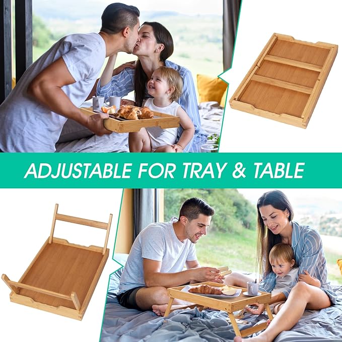 Artmeer Bed Tray Table with Folding Legs,Bamboo Breakfast in Bed for TV Table, Laptop Computer Tray,Eating,Snack Tray(Bamboo) Extra-Large Size