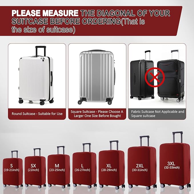 Travel Luggage Cover Suitcase Protector Scratch-Resistant Fit 19-31 Inch Suitcase, Not Included Suitcase (Claret, S(19-21 inch))