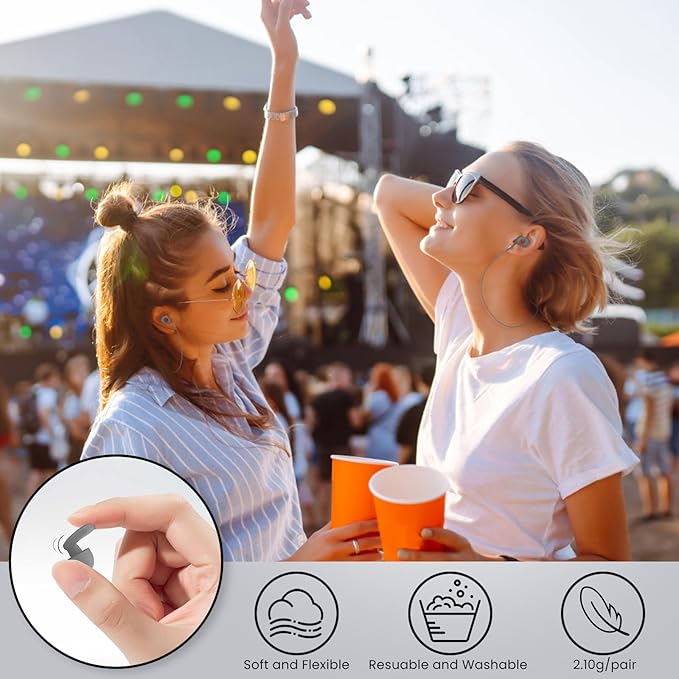 2 Pairs of Earplugs for Sleeping,Reusable Hearing Protection Earplugs with 8 Pairs Ear Tips & One Connector Cord,Soft Earplugs for Noise Reduction,Concert,Musician & Work - 25dB-30dB, Grey