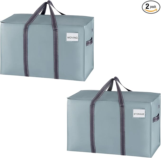 VENO 2 Pack Moving Bags, Heavy Duty, Moving Boxes Alternative, Packing Storage Supplies for Dorm Room Essentials with Zipper for Clothes, Extra Large Totes for Packaging (Light Blue Matte, 2 Pack)