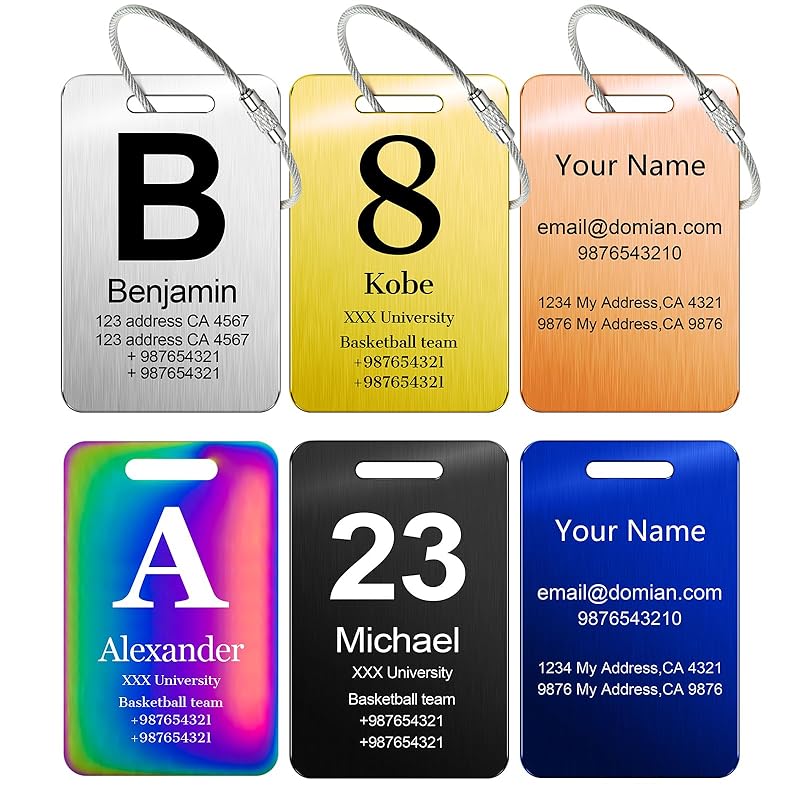 Customized Stainless Steel Luggage Tags: Personalize Your Suitcases, Backpacks, and Bags with Your Text - Custom Initial Text Name ID,Number 2"x3.3"(4 Pack)