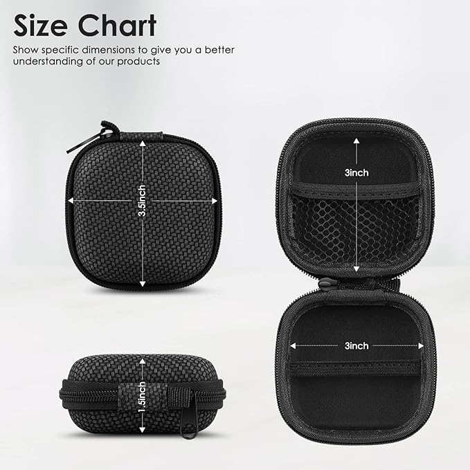 Earbud Case Hard EVA Earphone Carrying Case Cell Phone Accessories Storage Bag with Carabiner for Airpods Headset Earphone Flash Drive Charging Cable Key Wall Charger USB Adapter Cable (Black 2Pack)