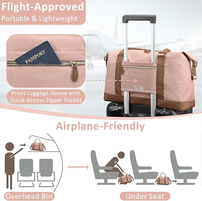 Travel Duffle Bag for Women, Weekender Bags, Hospital Bag for Labor Delivery, Lightweight Tote Duffel Overnight Bag with Luggage Sleeve, Airplane Travel Bags with Toiletry Bag, X-Large,Pink