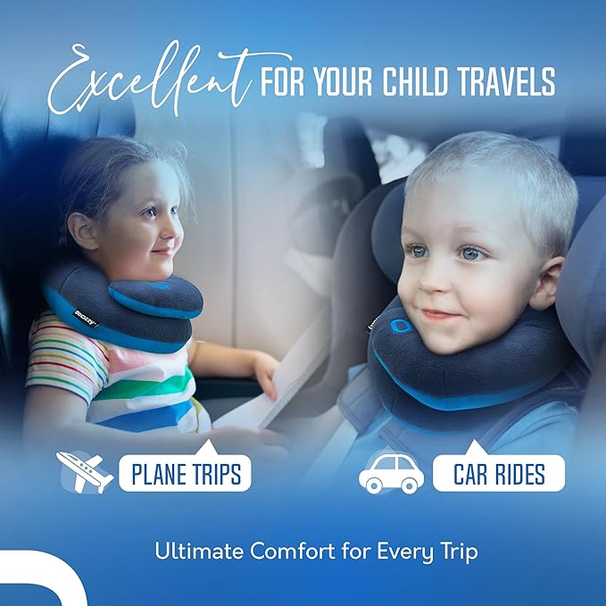 BCOZZY 3-7 Y/O Kids Travel Pillow for Car & Airplane, Soft Kids Neck Pillow for Traveling in Car Seat, Provides Double Support for Toddlers Head & Chin in Road Trips, Washable, Small Size, Unicorn